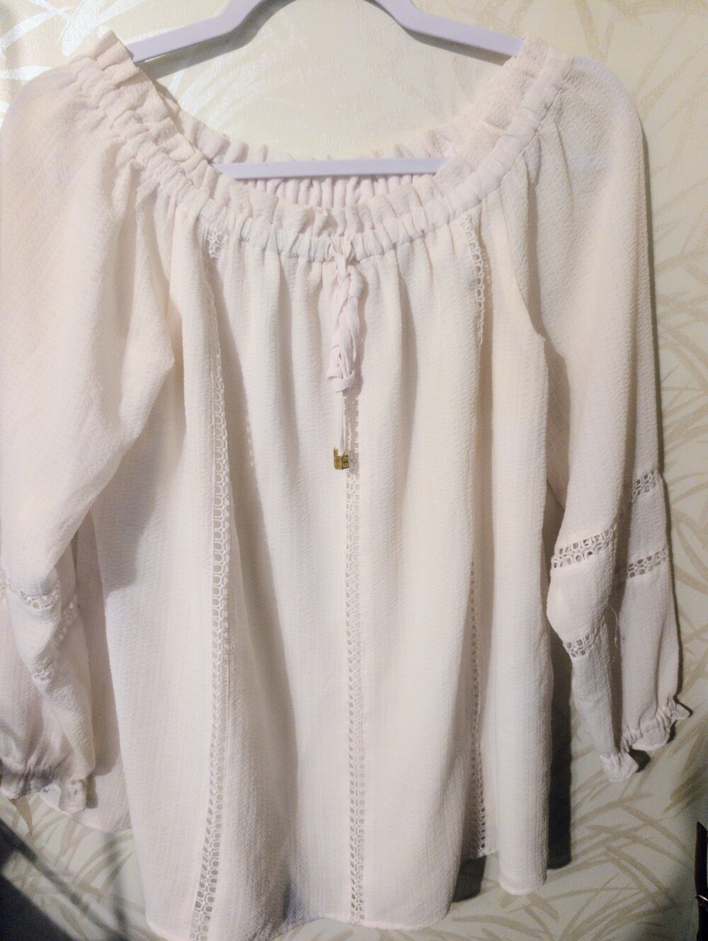 Michael Kors Off White/Cream Off-Shoulder Peasant Tunic Size Large